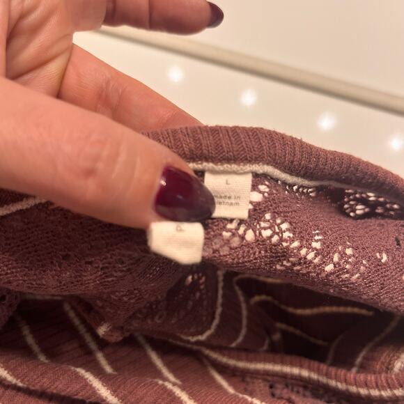 Anthropologie Campground Maroon Striped Thermal Henley Sleep Shirt Top Size L - Picture 4 of 7